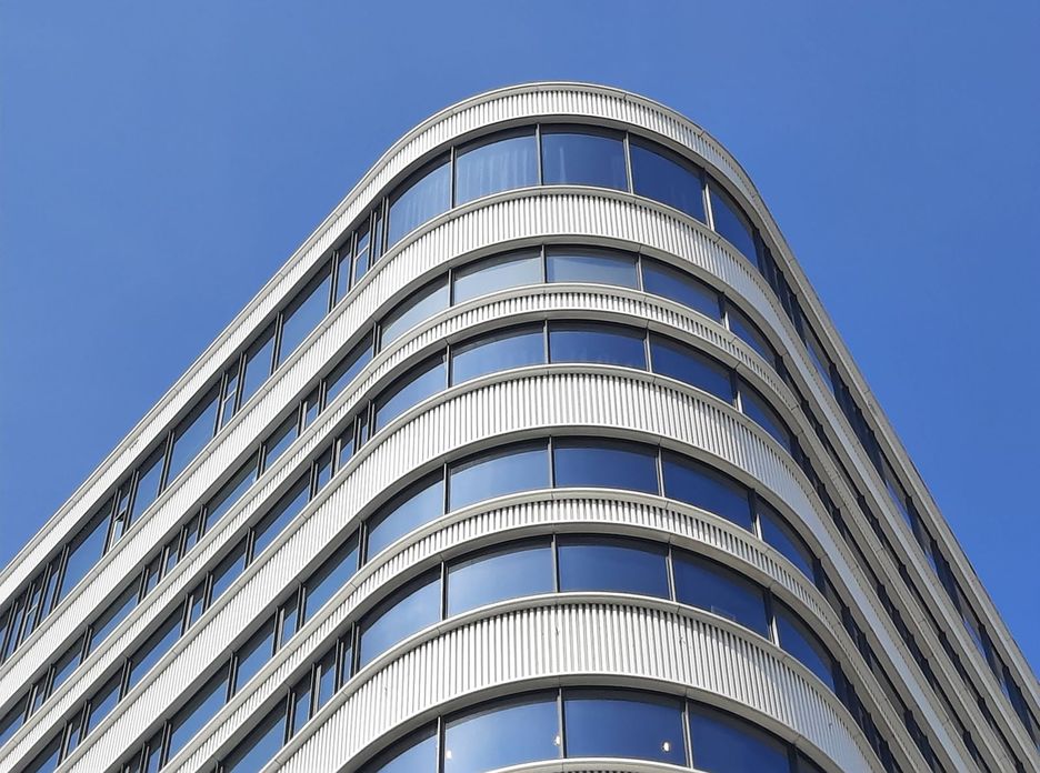 Architectural detail of a modern office building in Den Haag, Zuid-Holland