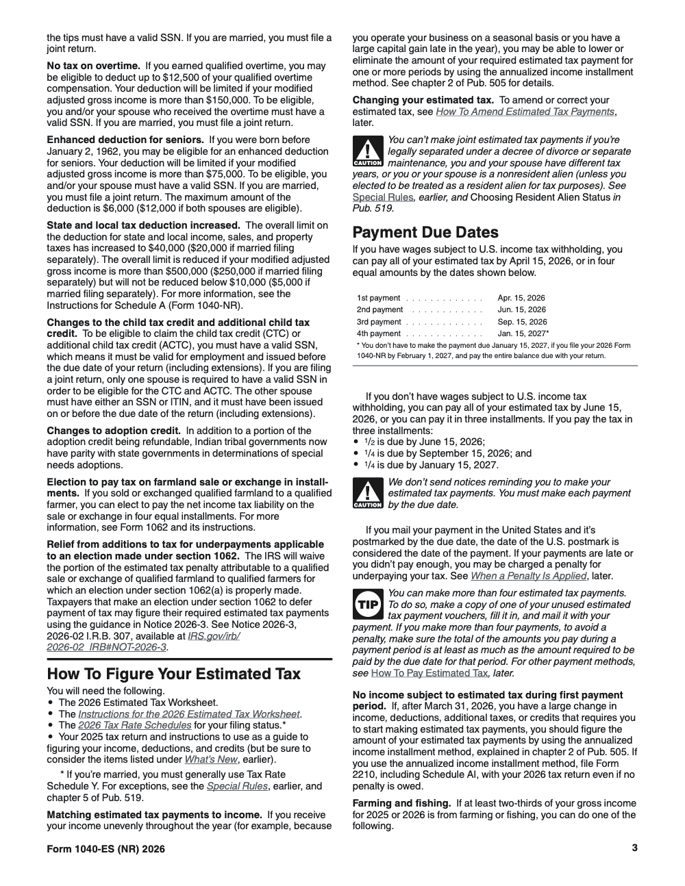 Page 3 of 12 of the official IRS Form 1040-ES (NR) PDF (2026 edition)