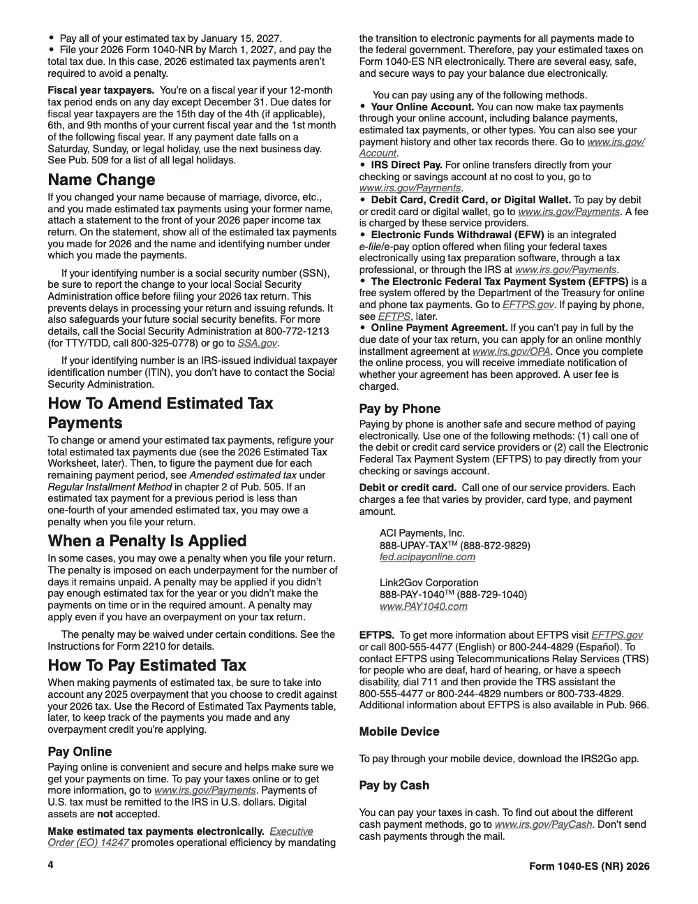 Page 4 of 12 of the official IRS Form 1040-ES (NR) PDF (2026 edition)