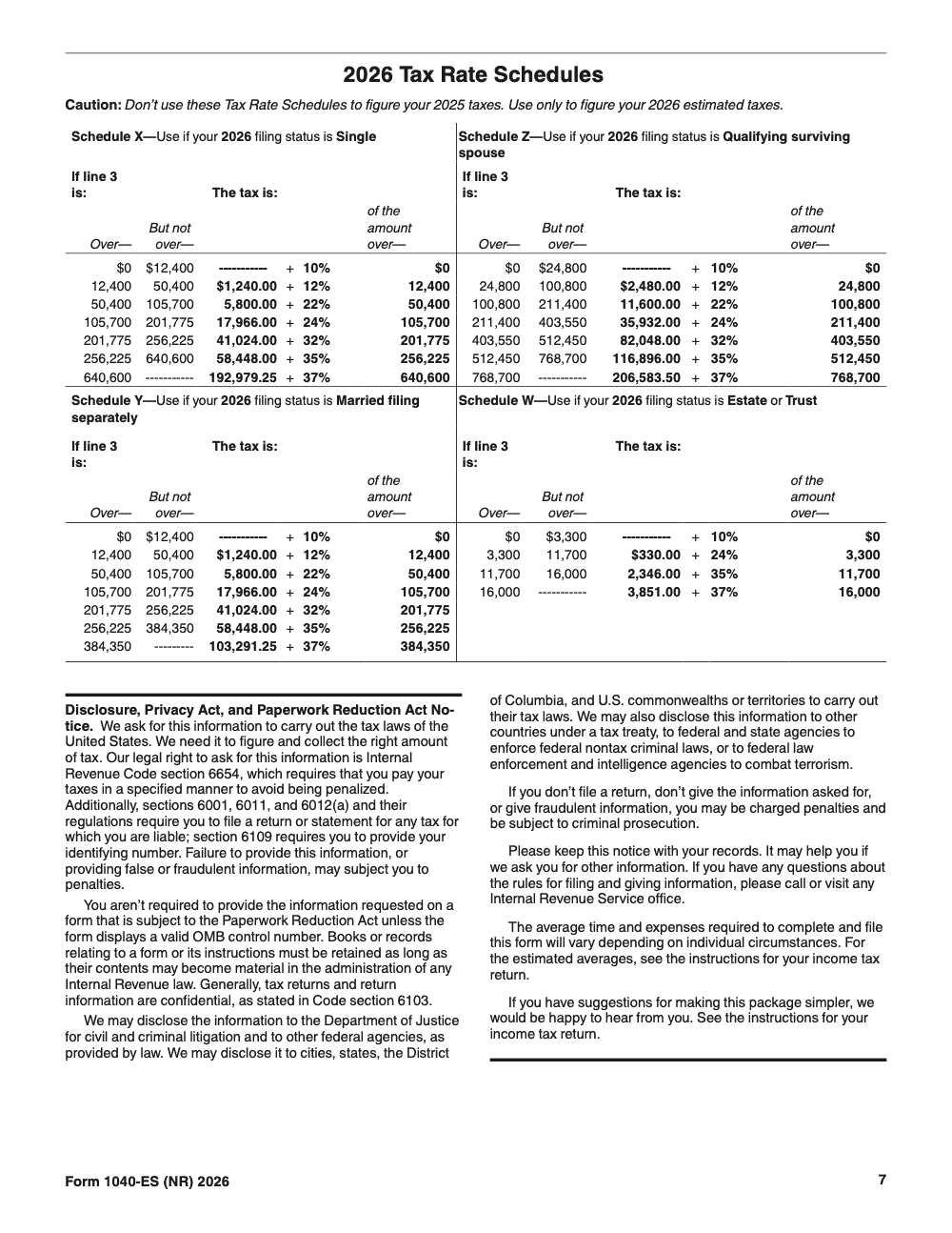 Page 7 of 12 of the official IRS Form 1040-ES (NR) PDF (2026 edition)