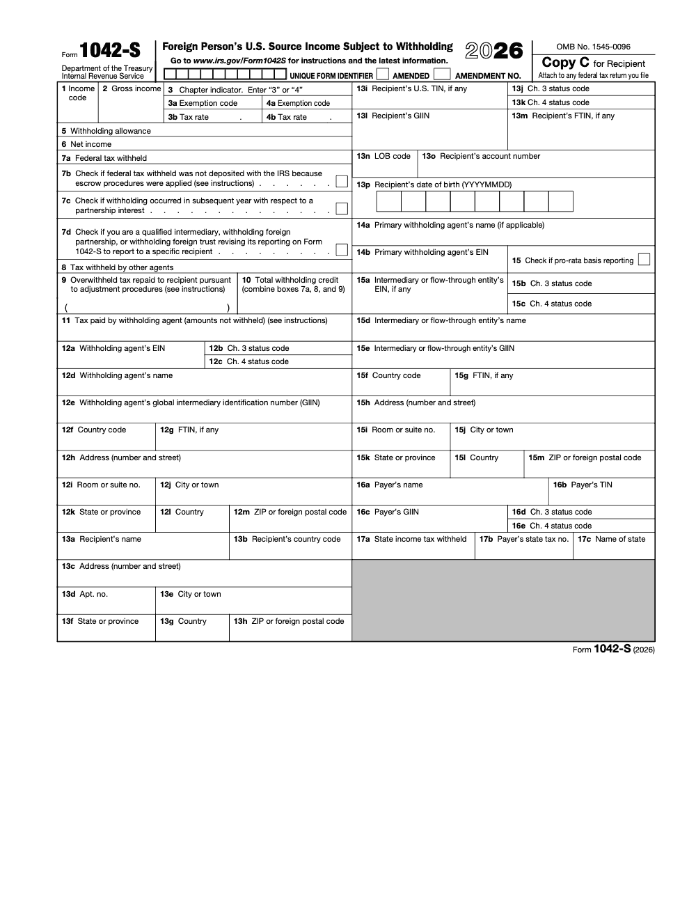 Page 4 of 7 of the official IRS Form 1042‑S Guide PDF (2026 edition): Copy C