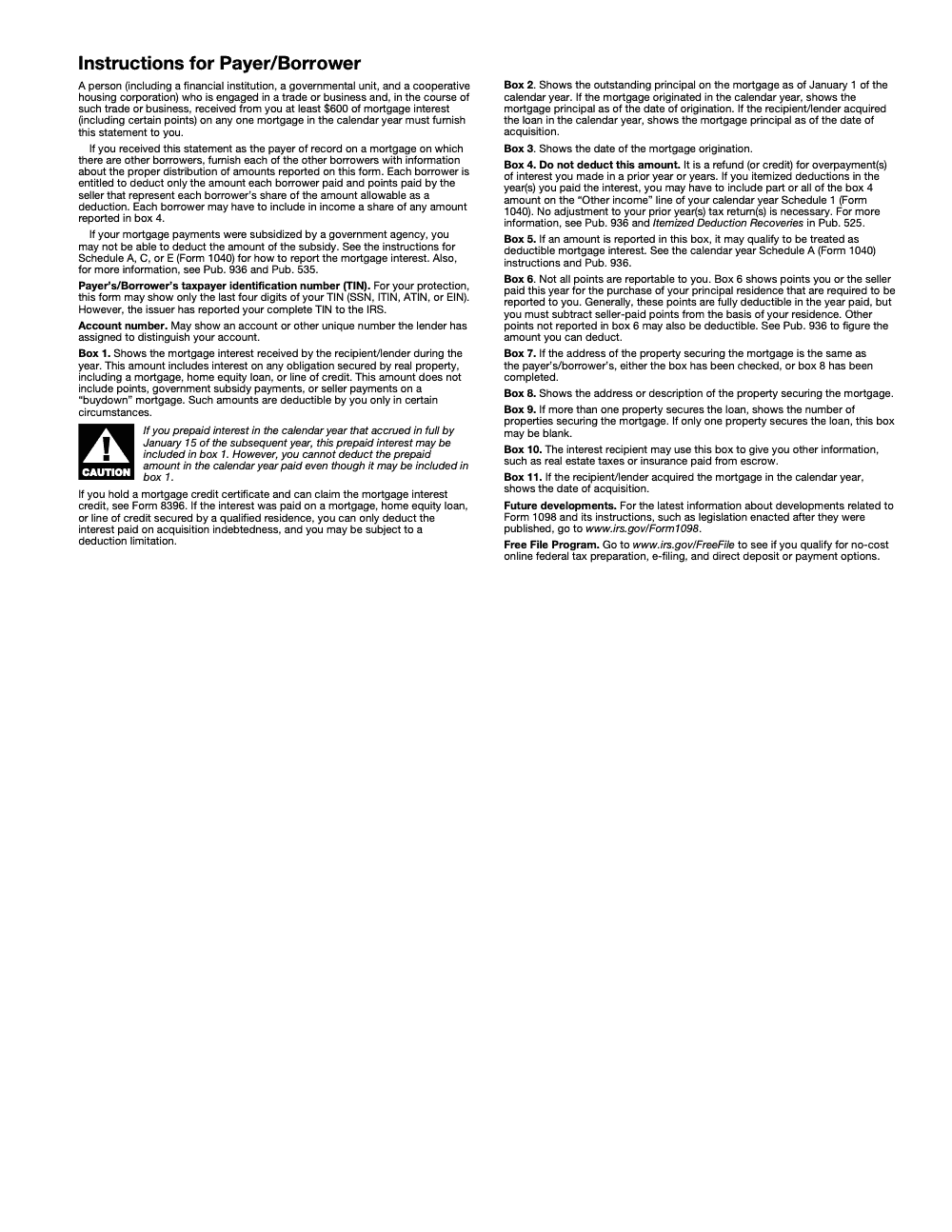 Page 4 of 4 of the official IRS Form 1098 PDF (Rev. April 2025): instructions
