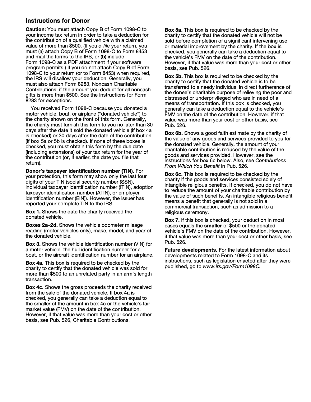 Page 4 of 4 of the official IRS Form 1098-C PDF (Rev. April 2025): Copy B