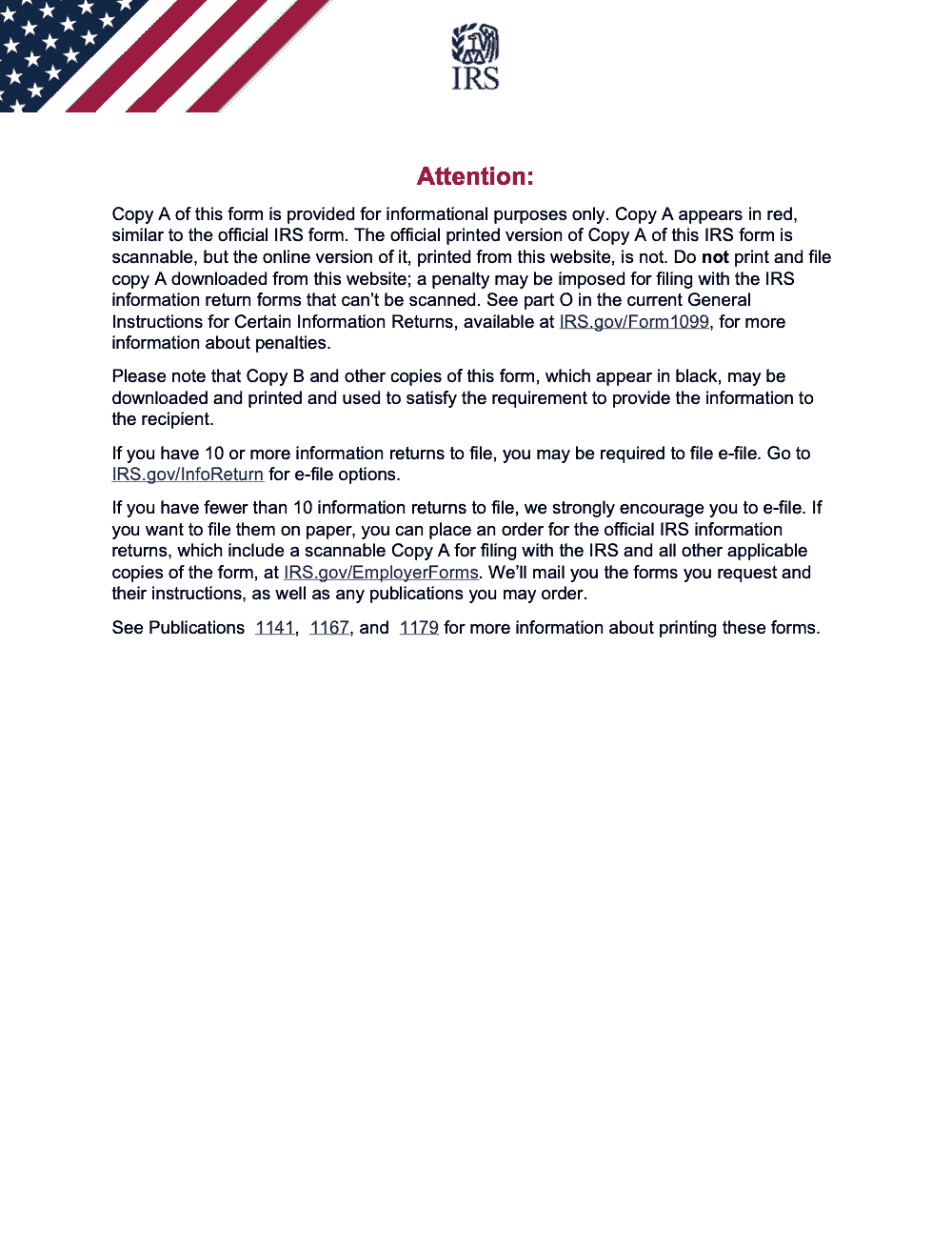Page 1 of 4 of the official IRS Form 1098-F PDF (Rev. April 2025): IRS “Attention” notice for filers