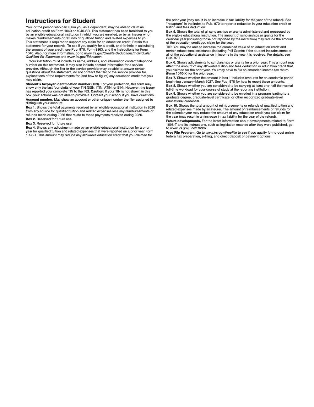 Page 4 of 4 of the official IRS Form 1098‑T PDF (2026 edition)