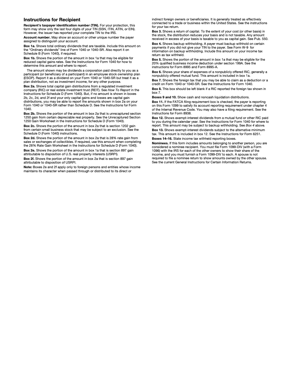 Page 5 of 6 of the official IRS Form 1099-DIV PDF (Rev. January 2024): instructions