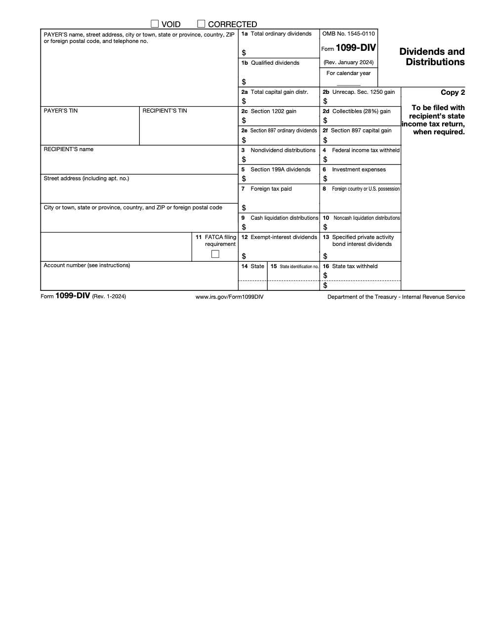 Page 6 of 6 of the official IRS Form 1099-DIV PDF (Rev. January 2024): Copy 2