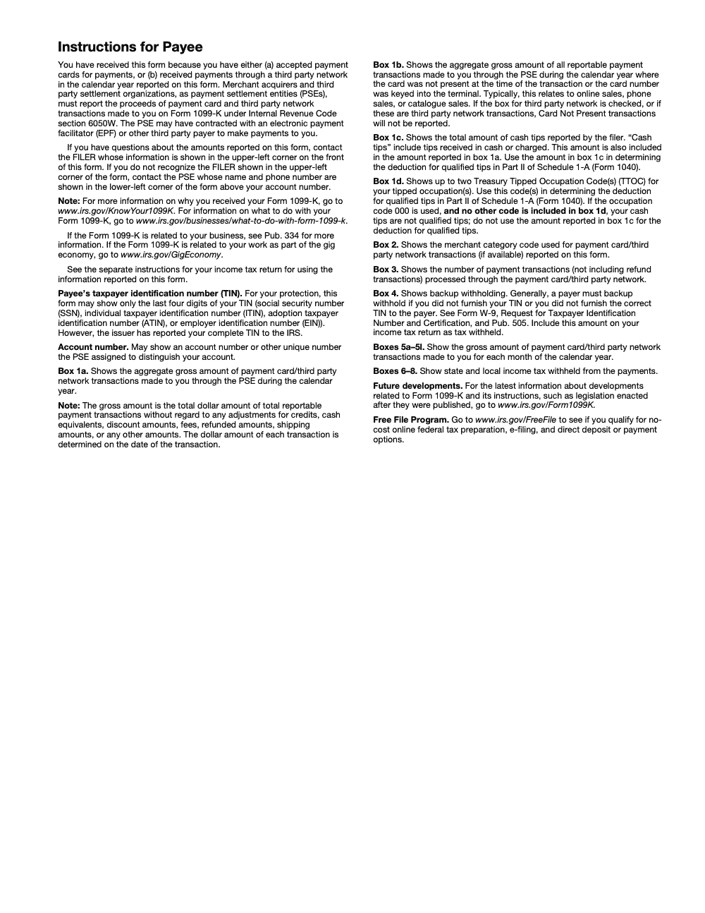 Page 5 of 6 of the official IRS Form 1099-K PDF (Rev. December 2026)