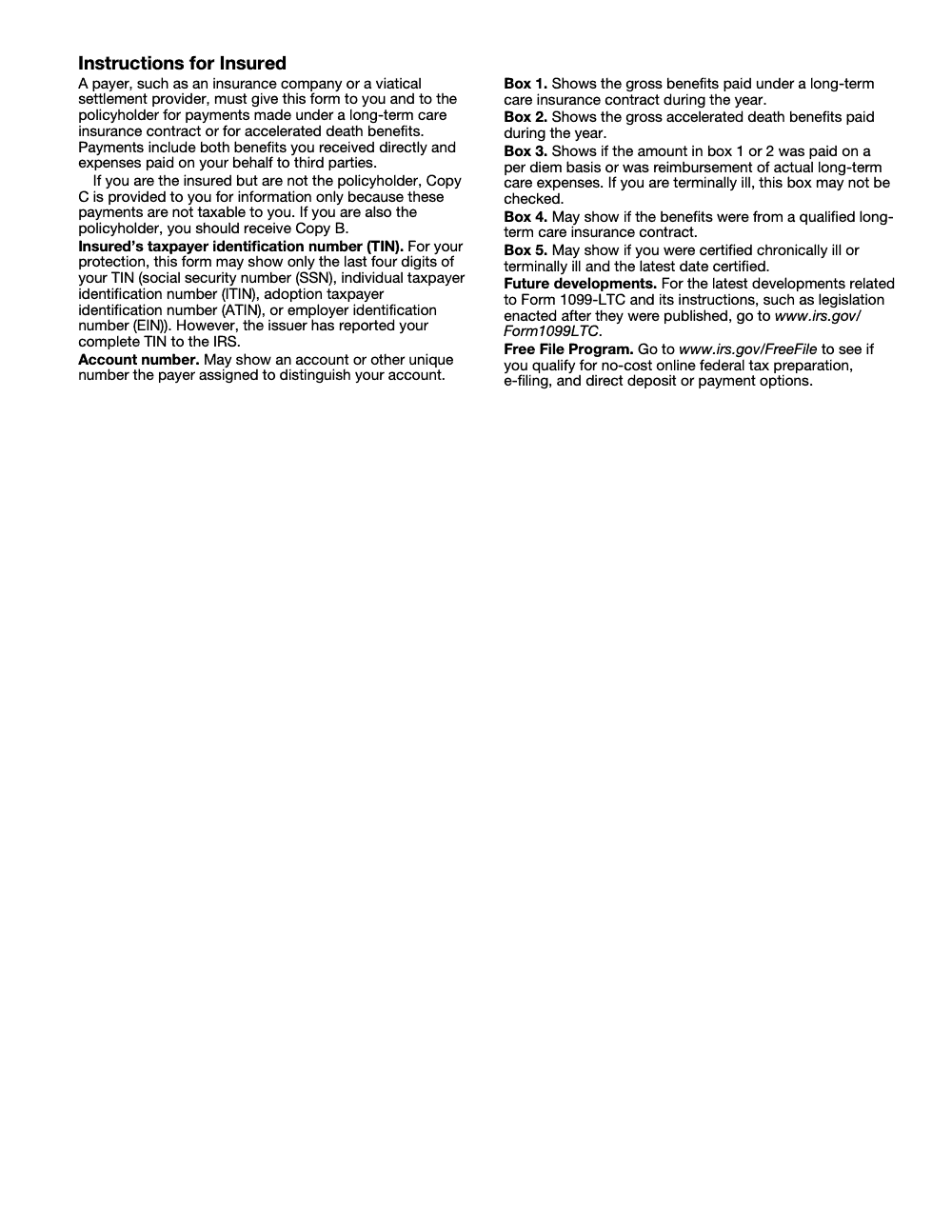 Page 5 of 5 of the official IRS Form 1099-LTC PDF (Rev. April 2025): Copy B