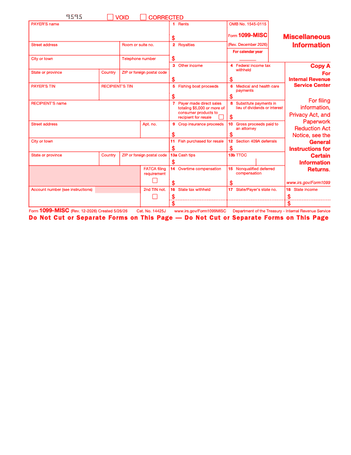 Page 2 of 6 of the official IRS Form 1099‑MISC PDF (Rev. December 2026): Copy A
