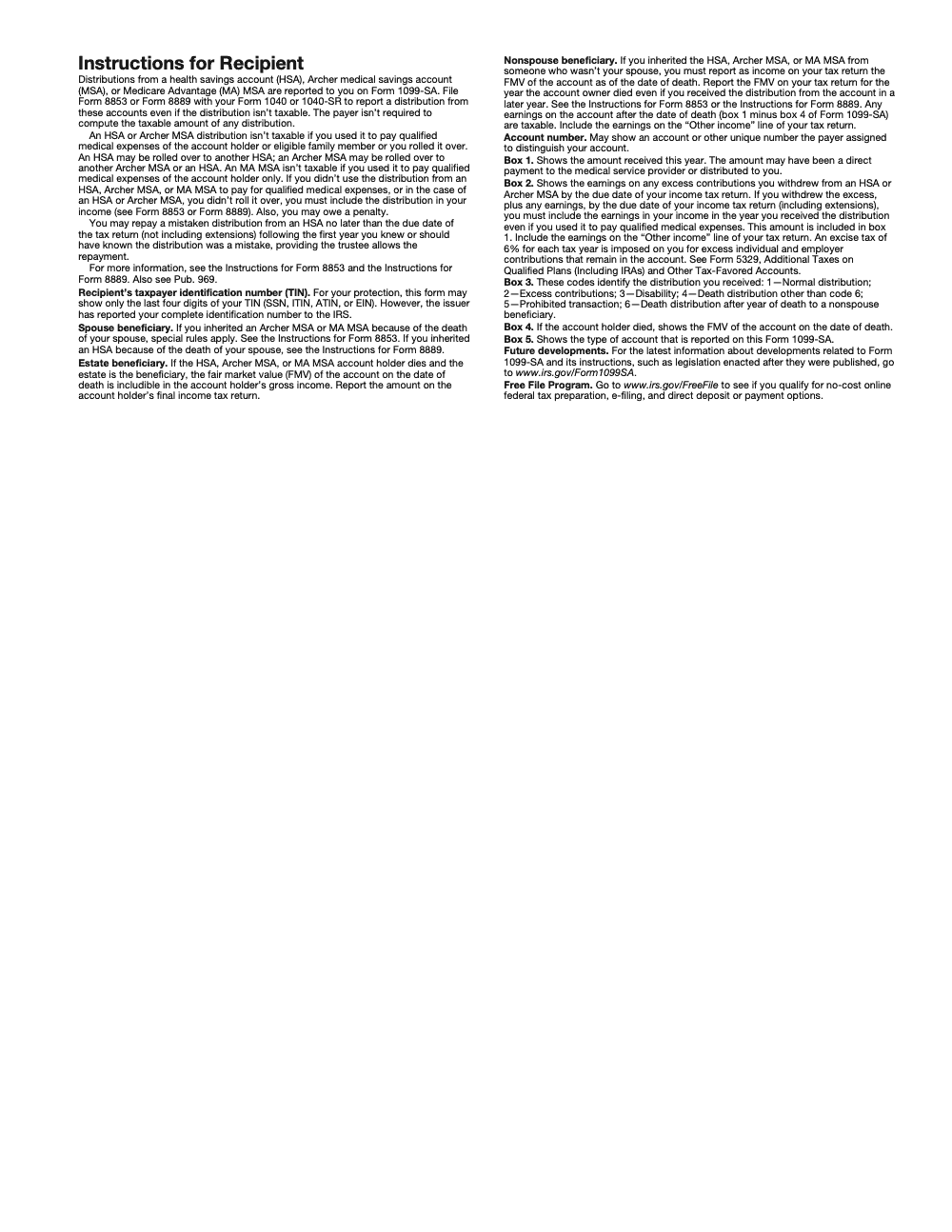 Page 3 of 3 of the official IRS Form 1099-SA PDF (Rev. April 2025): instructions