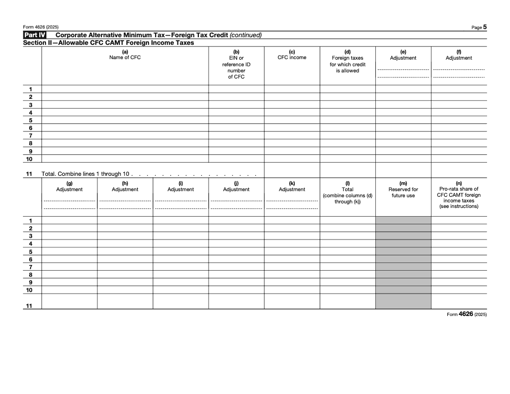 Page 5 of 8 of the official IRS Form 4626 PDF (2025 edition): Part IV