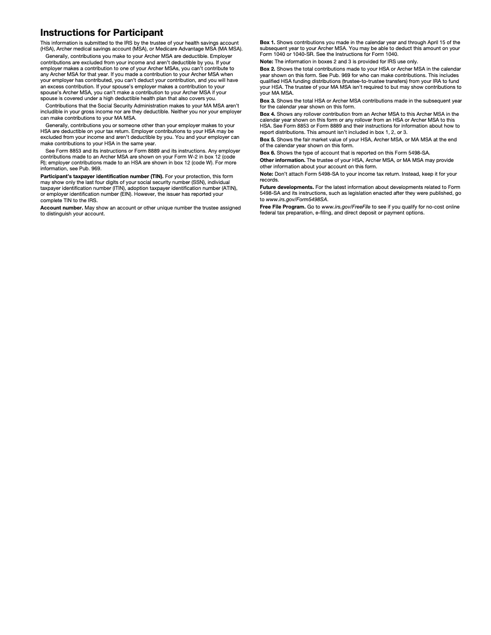 Page 3 of 3 of the official IRS Form 5498-SA PDF (Rev. December 2026)