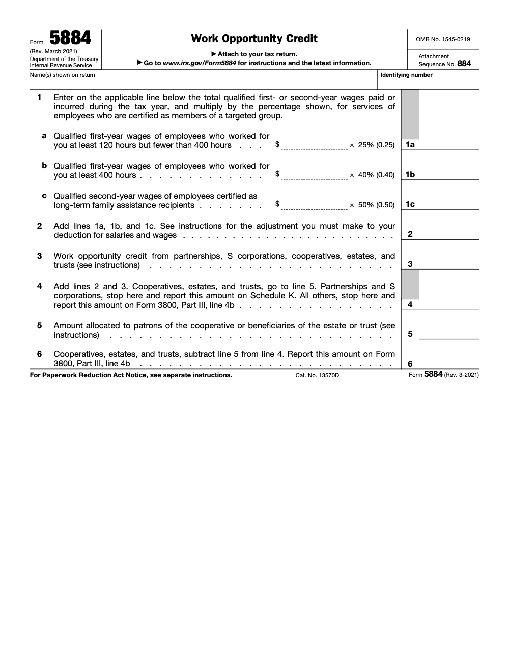 Page 1 of 1 of the official IRS Form 5884 PDF (Rev. March 2021): Part III
