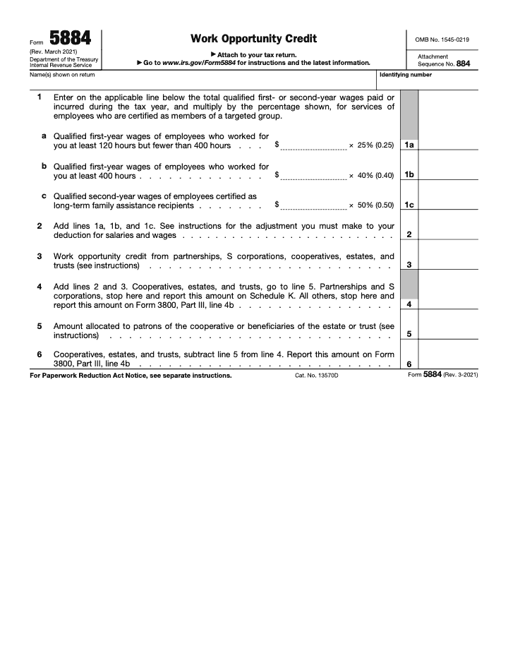 Page 1 of 1 of the official IRS Form 5884 PDF (Rev. March 2021): Part III