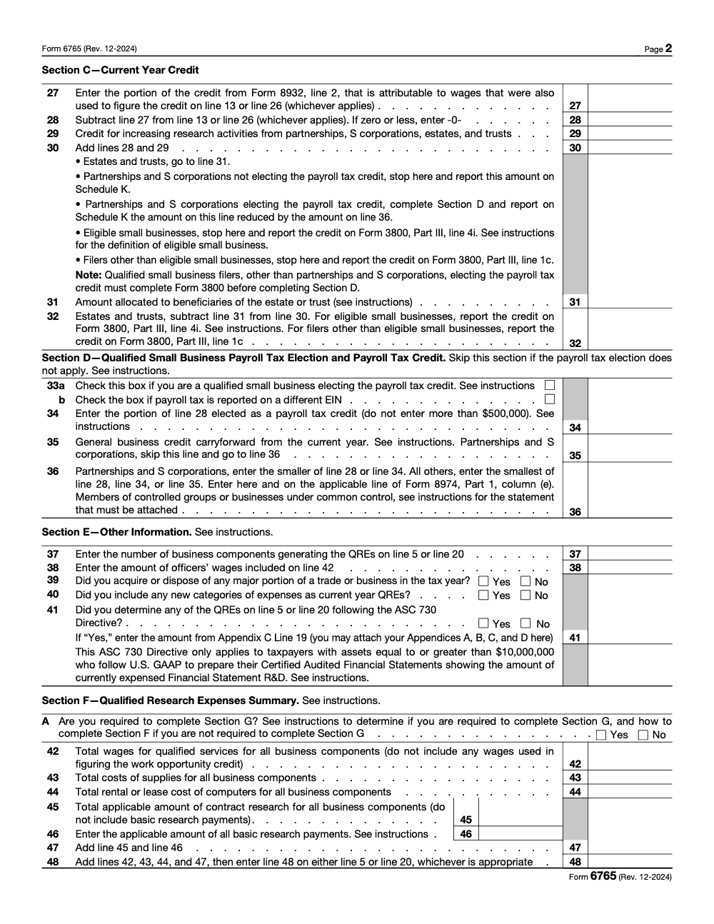 Page 2 of 4 of the official IRS Form 6765 PDF (Rev. December 2024): Part III