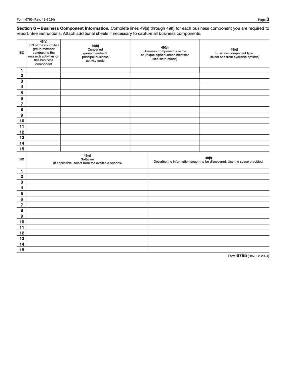 Page 3 of 4 of the official IRS Form 6765 PDF (Rev. December 2024)
