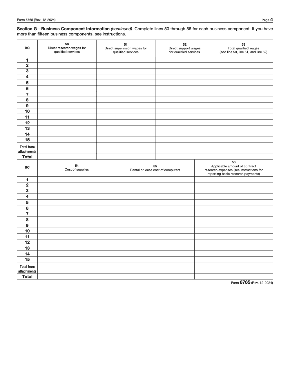 Page 4 of 4 of the official IRS Form 6765 PDF (Rev. December 2024)