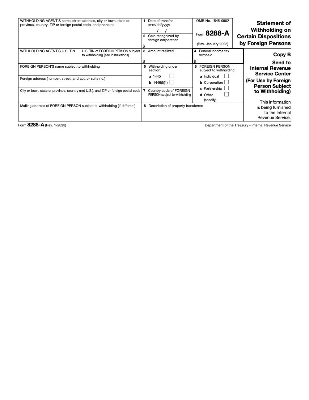 Page 2 of 5 of the official IRS Form 8288-A PDF (Rev. January 2023): Copy B