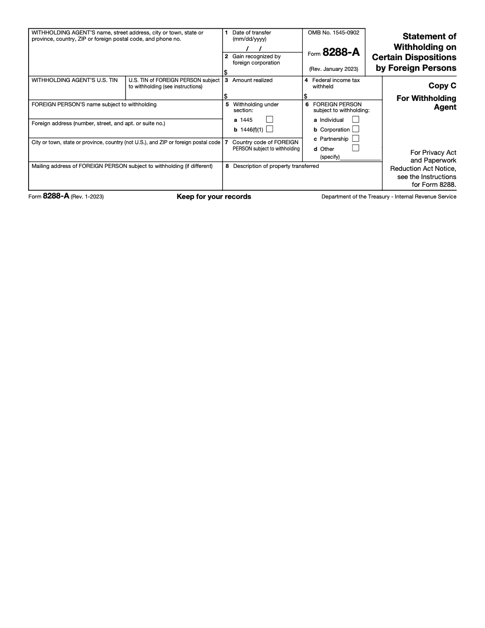 Page 4 of 5 of the official IRS Form 8288-A PDF (Rev. January 2023): Copy C
