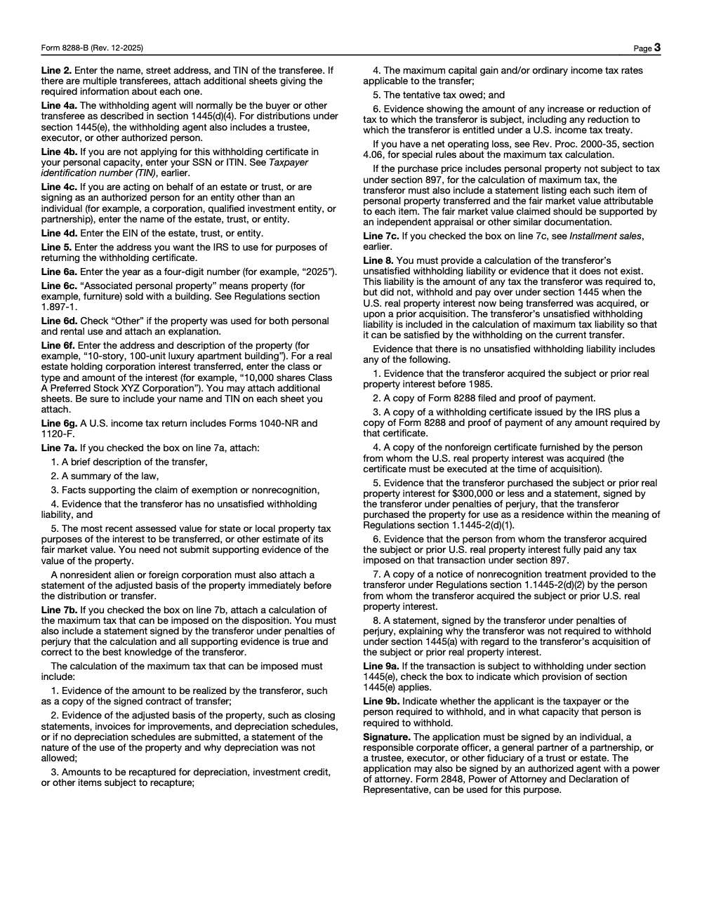 Page 3 of 4 of the official IRS Form 8288‑B PDF (Rev. December 2025)