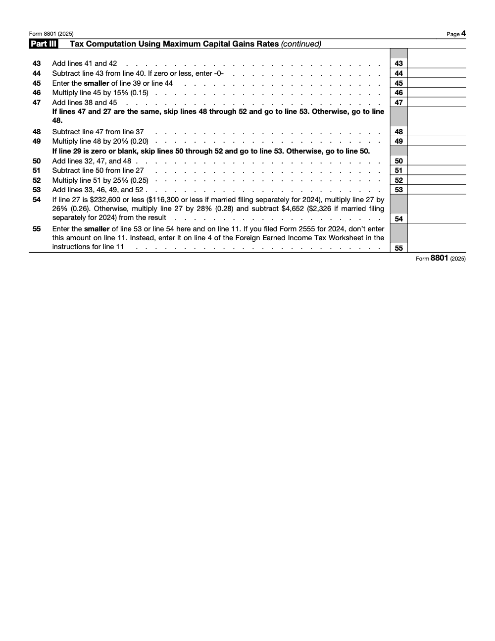Page 4 of 4 of the official IRS Form 8801 PDF (2025 edition): Part III