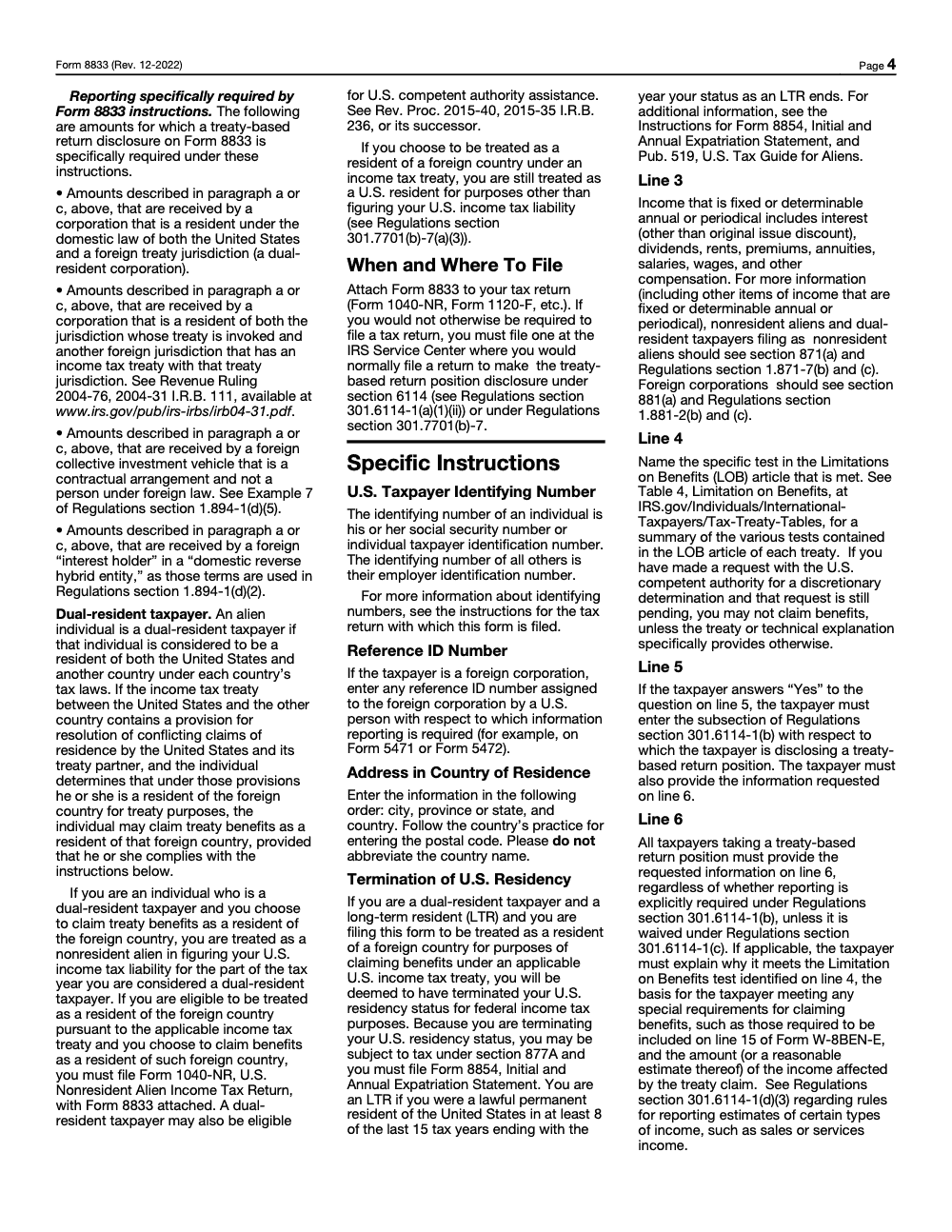 Page 4 of 5 of the official IRS Form 8833 PDF (Rev. December 2022)