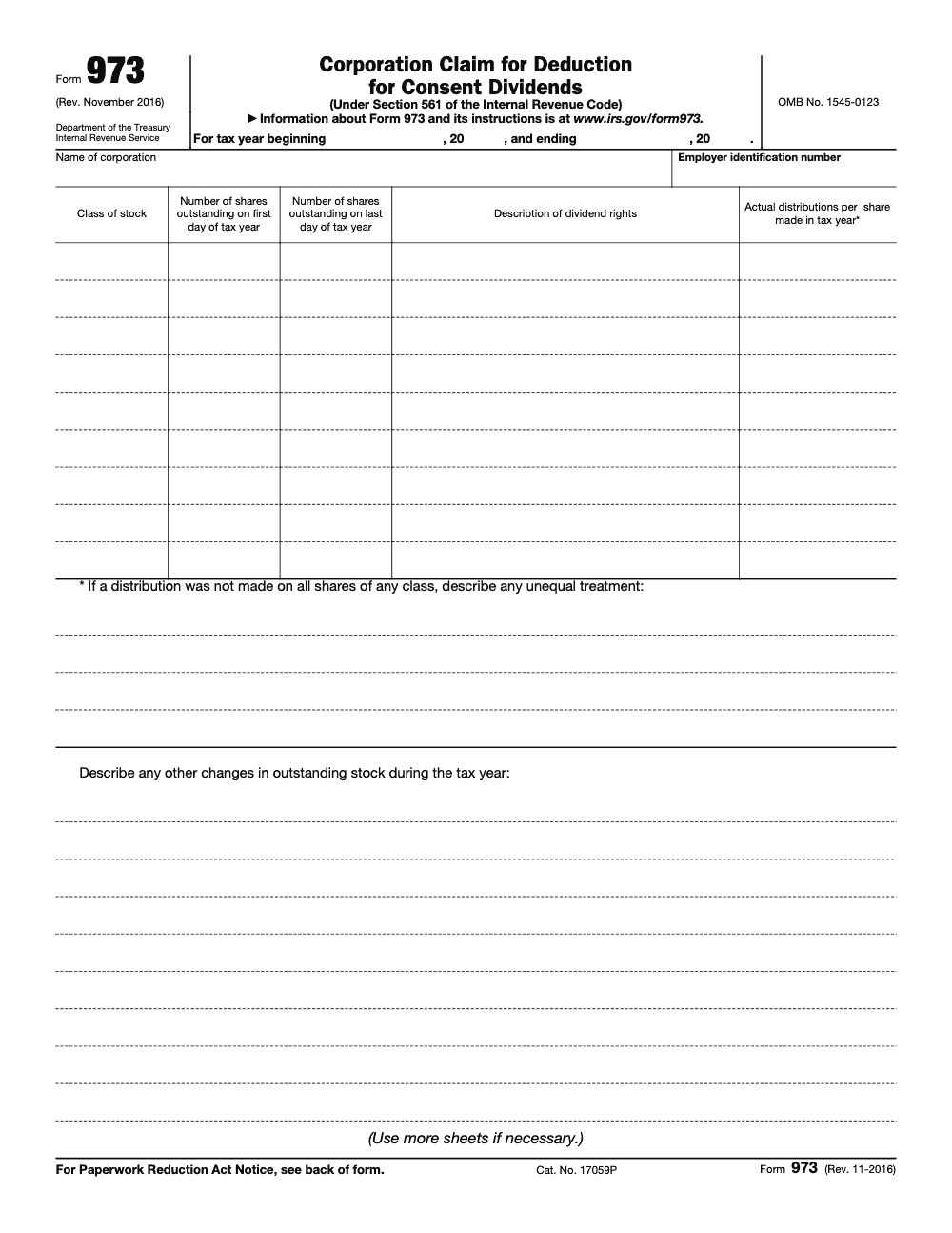 Page 1 of 2 of the official IRS Form 973 PDF (Rev. November 2016)