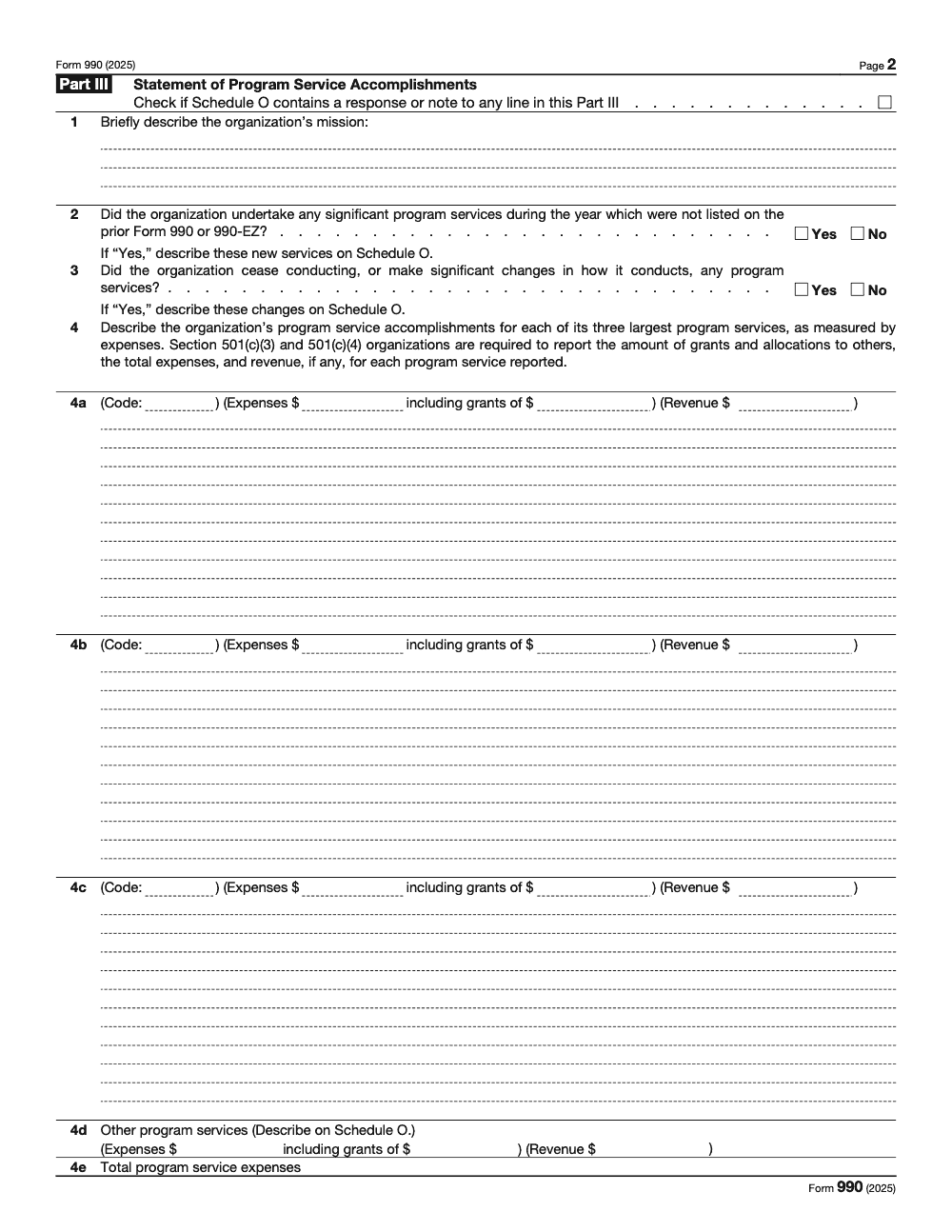Page 2 of 12 of the official IRS Form 990 PDF (2025 edition): Part III