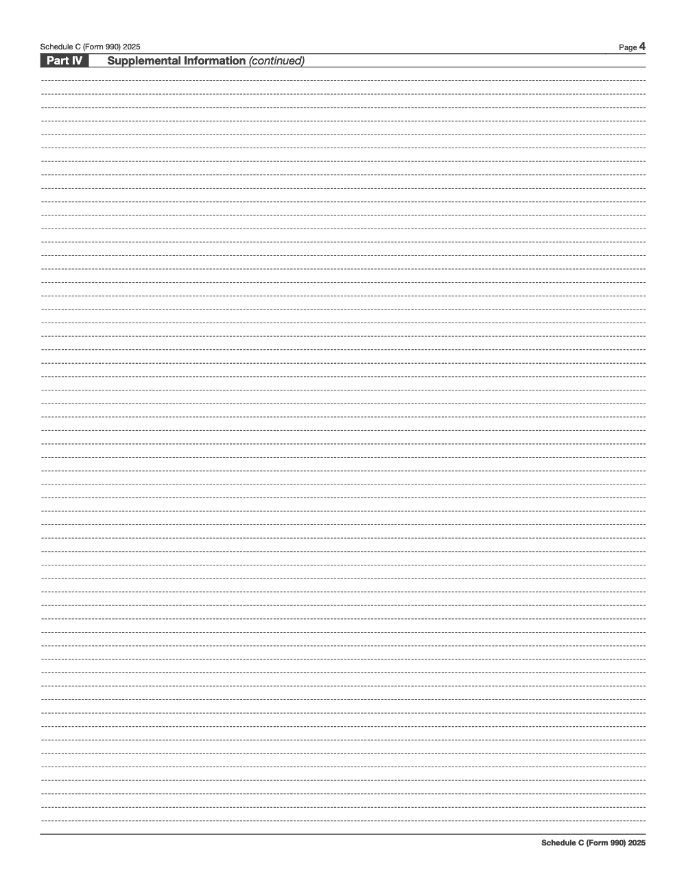 Page 4 of 4 of the official IRS Form 990 Schedule C PDF (2025 edition): Part IV