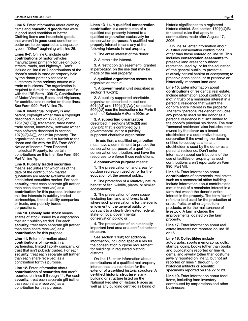 Page 4 of 5 of the official IRS Form 990 Schedule M PDF (2025 edition): Part V