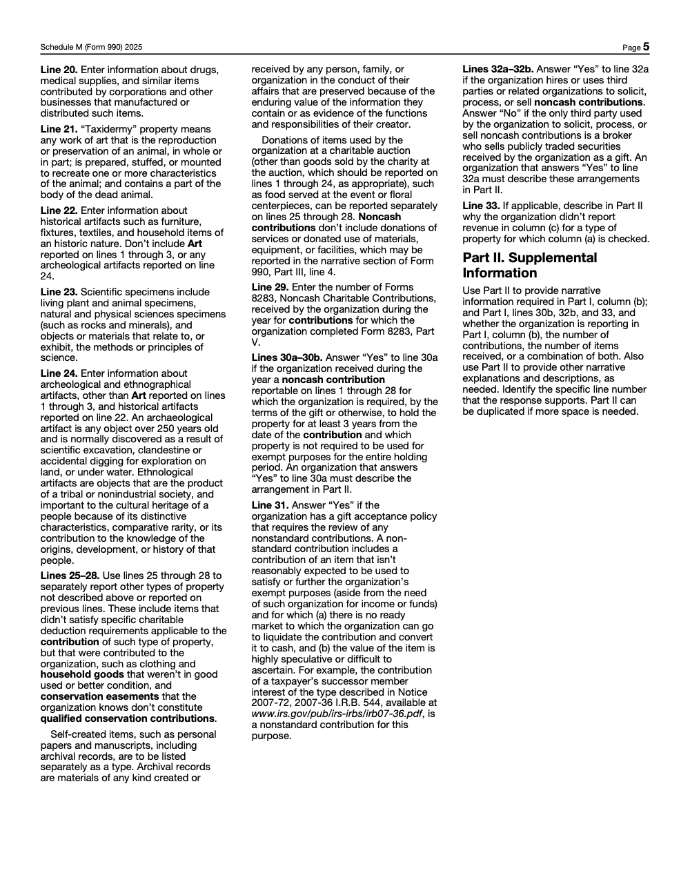 Page 5 of 5 of the official IRS Form 990 Schedule M PDF (2025 edition)