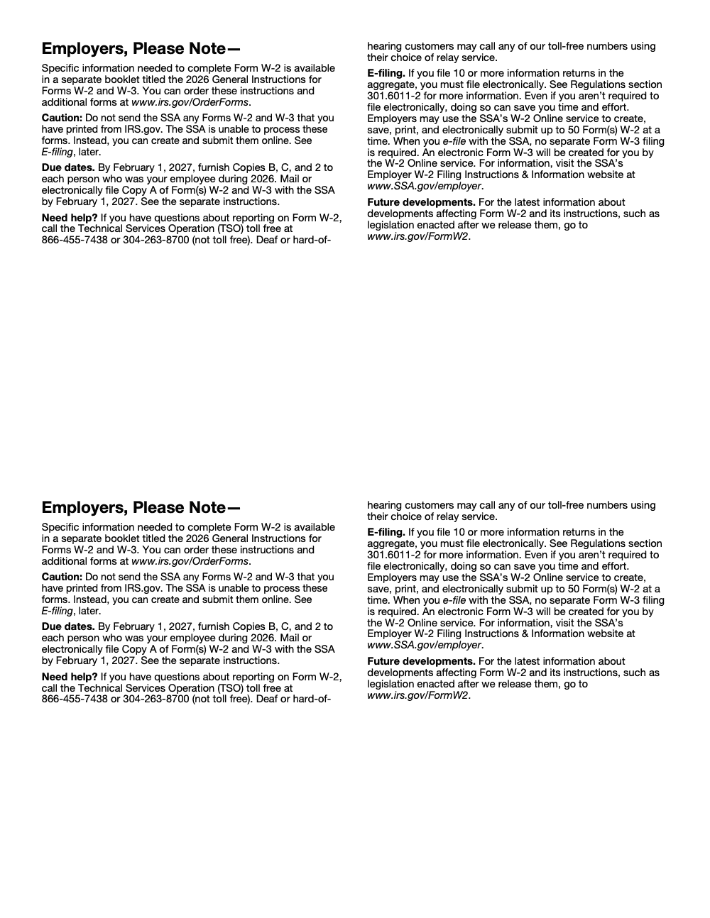 Page 11 of 11 of the official IRS Form W‑2 PDF (2026 edition): Copy A; instructions