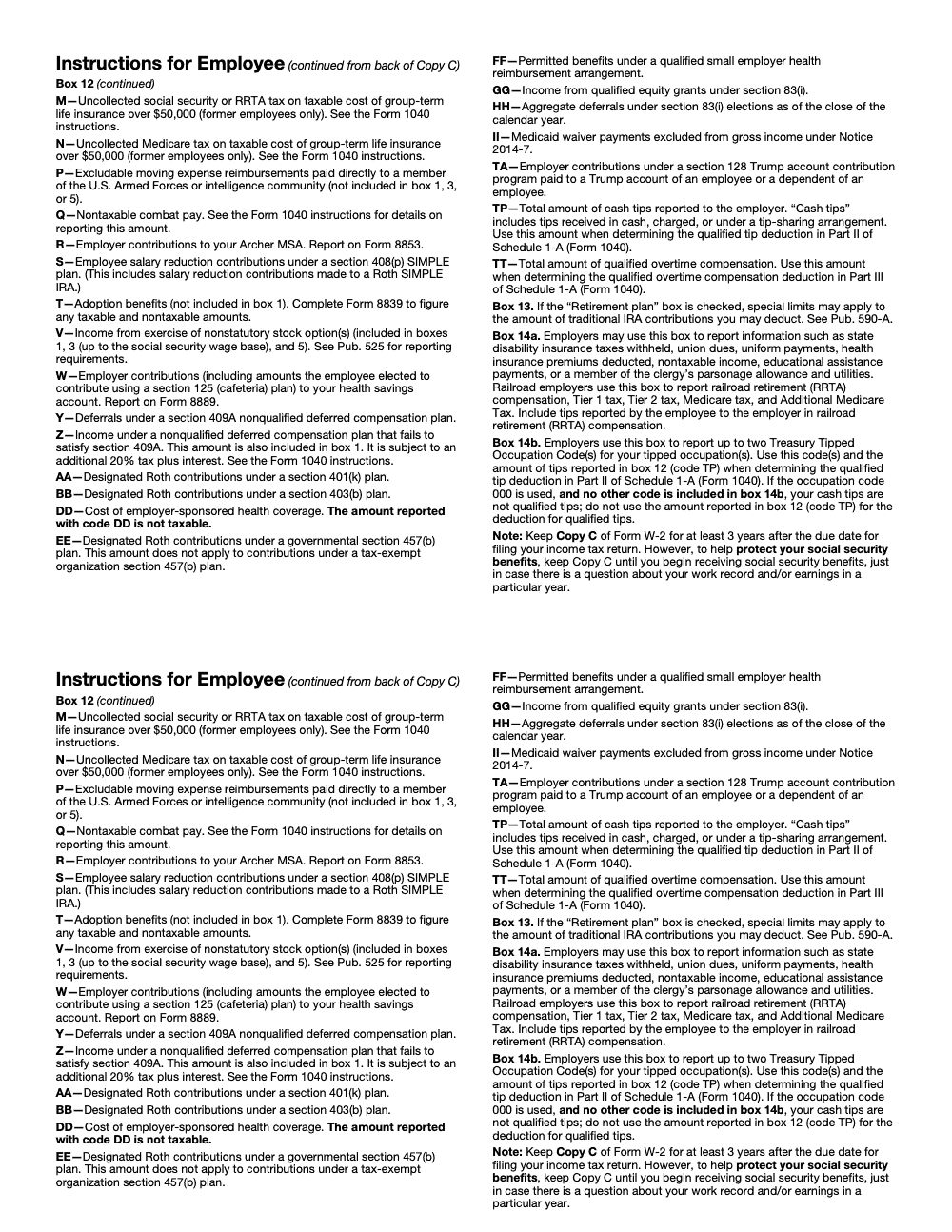 Page 9 of 11 of the official IRS Form W‑2 PDF (2026 edition): Copy C; instructions