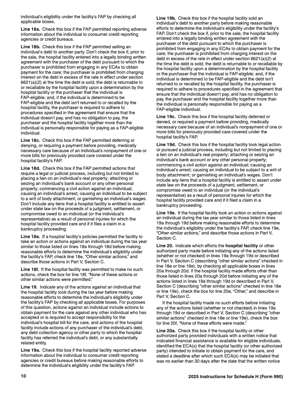 Page 10 of 24 of the official IRS Form 990 Schedule H PDF (2025 edition)