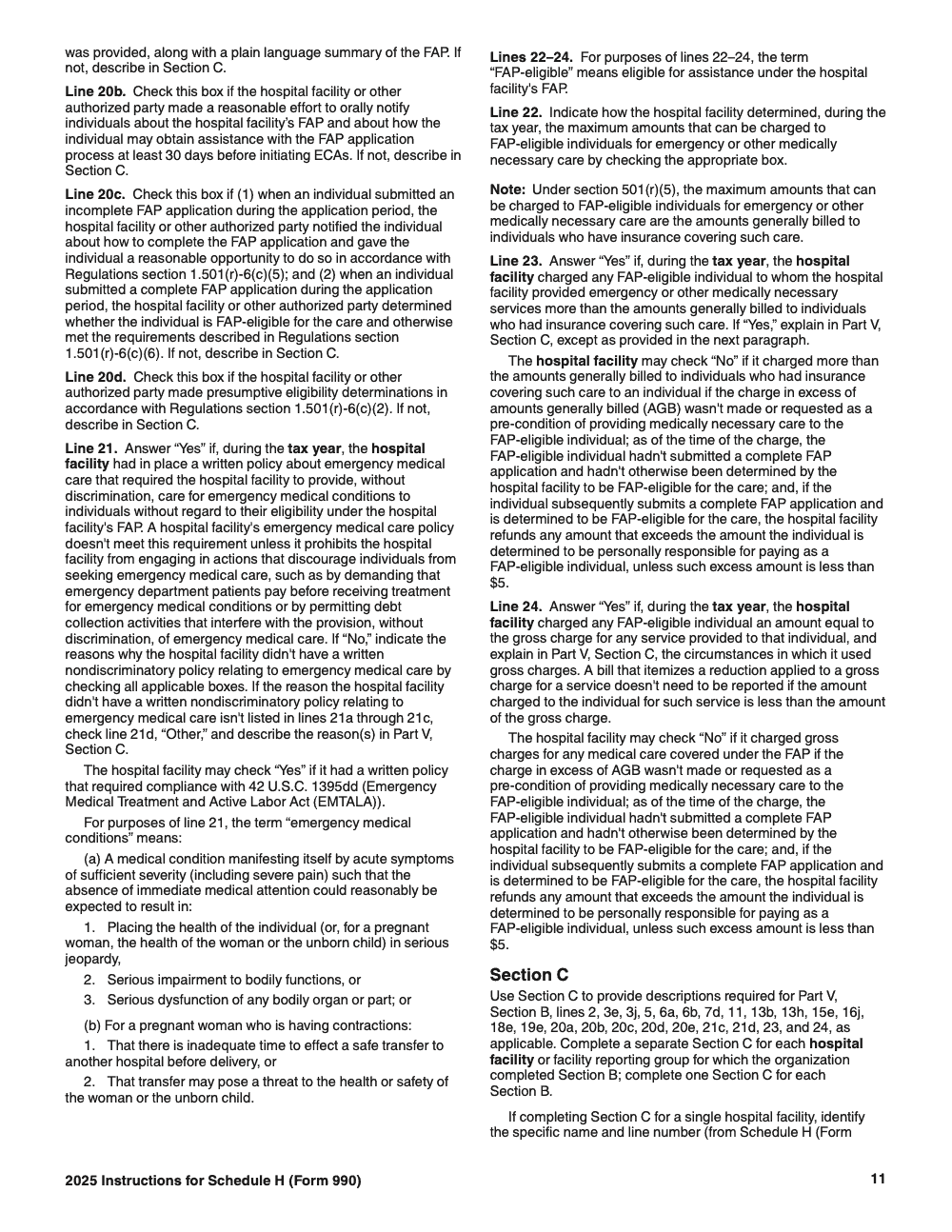 Page 11 of 24 of the official IRS Form 990 Schedule H PDF (2025 edition): Part V