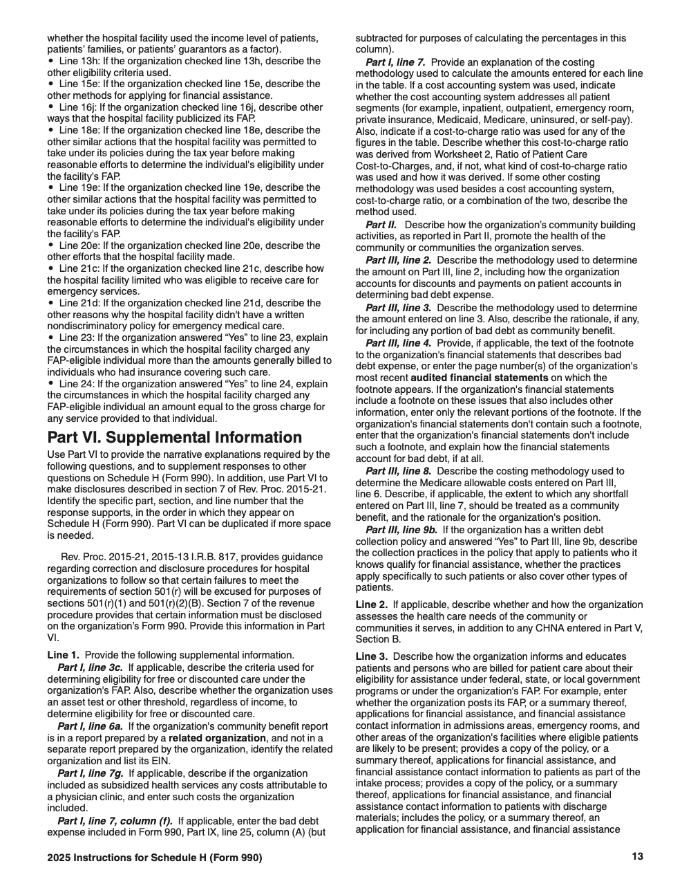 Page 13 of 24 of the official IRS Form 990 Schedule H PDF (2025 edition): Part VI