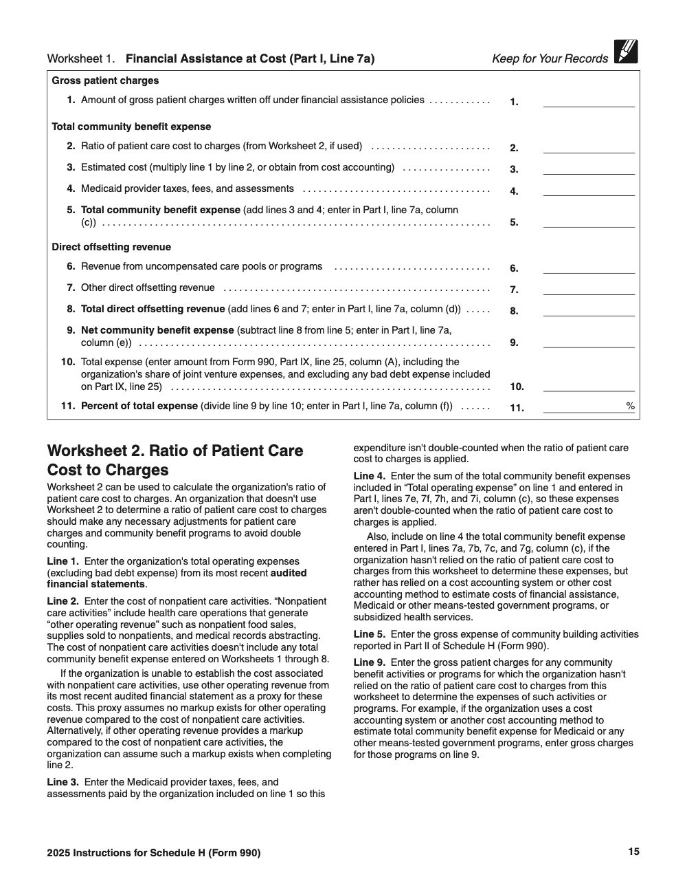Page 15 of 24 of the official IRS Form 990 Schedule H PDF (2025 edition): Parts I, IX