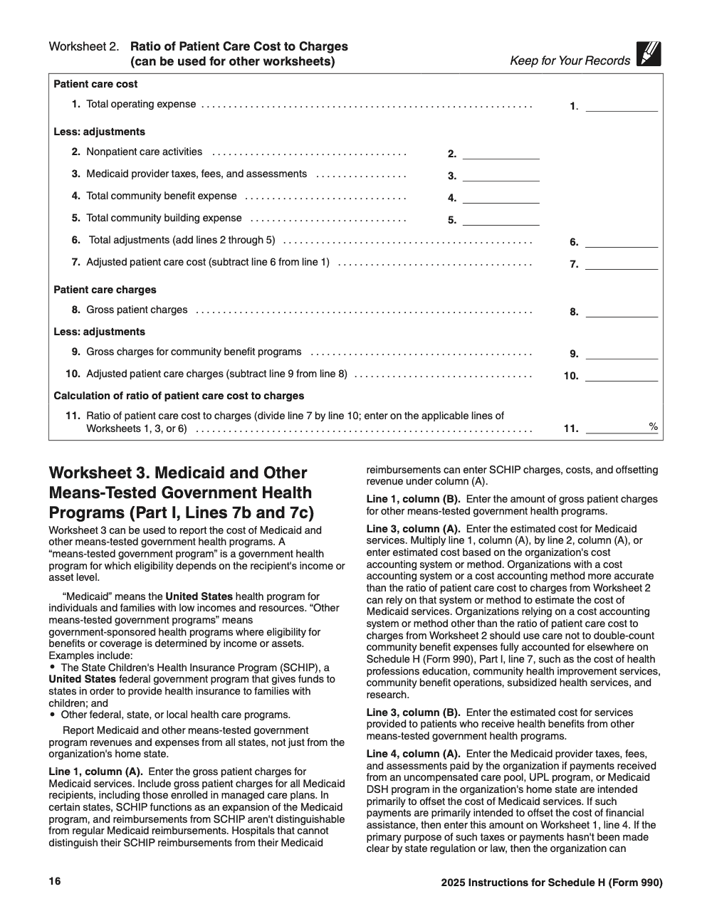 Page 16 of 24 of the official IRS Form 990 Schedule H PDF (2025 edition): Part I