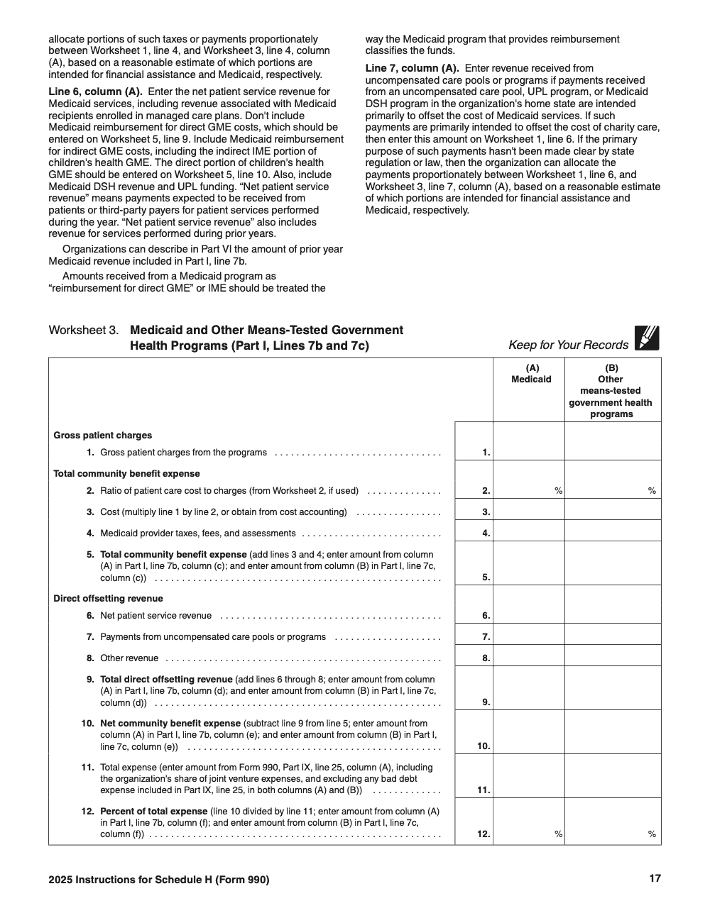Page 17 of 24 of the official IRS Form 990 Schedule H PDF (2025 edition): Parts VI, I