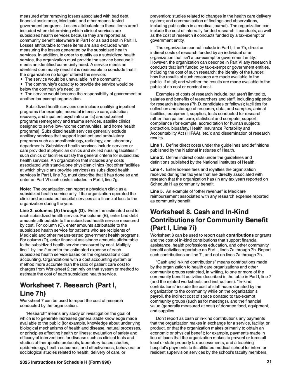 Page 21 of 24 of the official IRS Form 990 Schedule H PDF (2025 edition): Parts I, III, VI