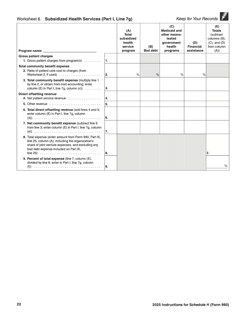 Page 22 of 24 of the official IRS Form 990 Schedule H PDF (2025 edition): Parts I, IX