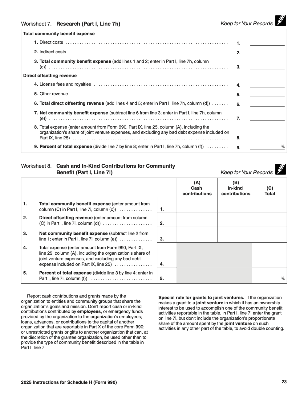 Page 23 of 24 of the official IRS Form 990 Schedule H PDF (2025 edition): Parts X, I, IX