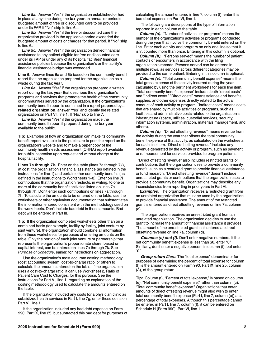 Page 3 of 24 of the official IRS Form 990 Schedule H PDF (2025 edition): Parts VI, III