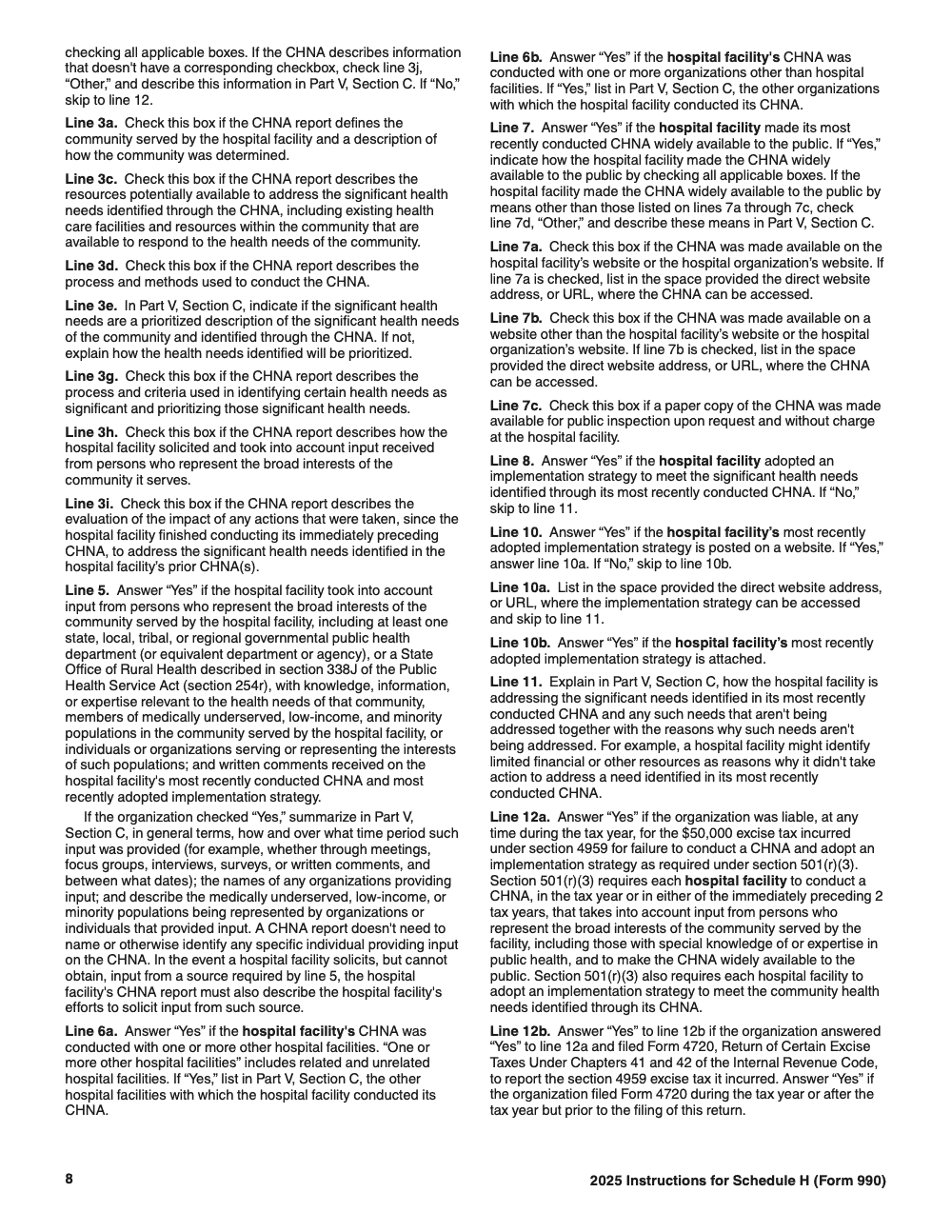 Page 8 of 24 of the official IRS Form 990 Schedule H PDF (2025 edition): Part V